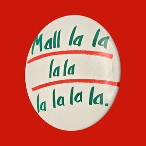 Vintage 1987 Trisar Christmas Button Pin Holiday Shopping Jingle Mall la la lala